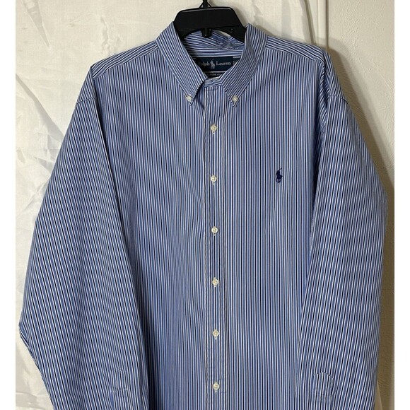 Ralph Lauren Shirt Men's XXL Blue Striped Button Up/ Down Classic Fit Pony Logo - Picture 2 of 13
